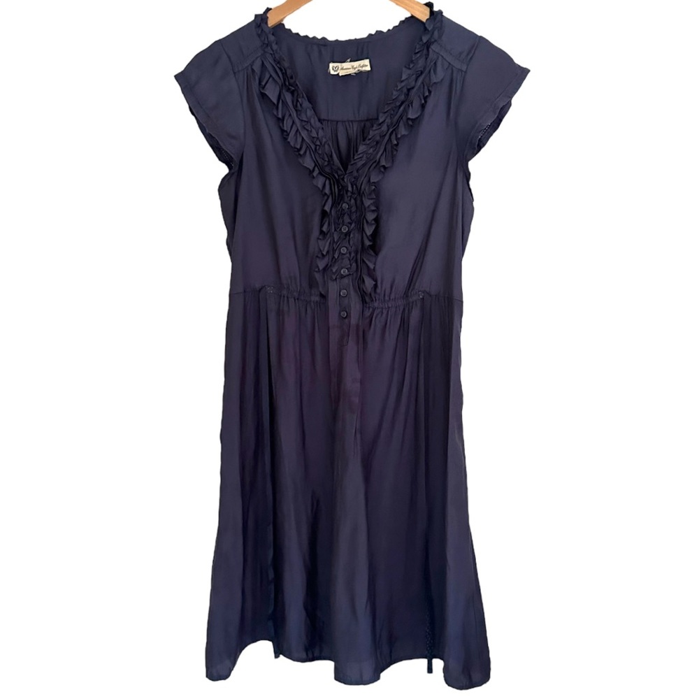 American Eagle Outfitters Silky Navy Blue Ruffle Dress